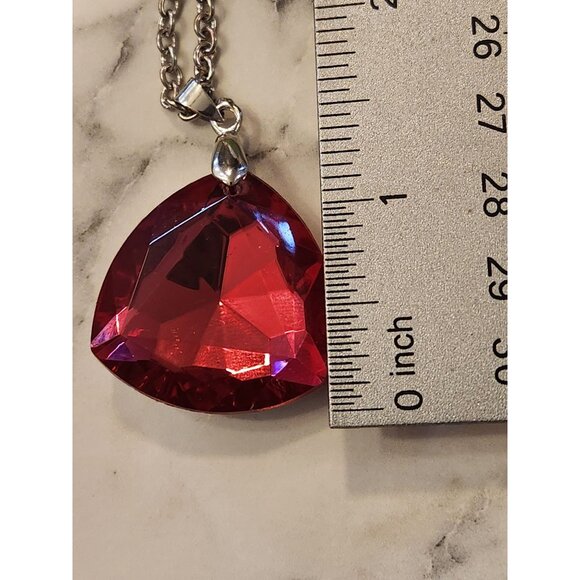 Vintage Red Crystal Pendant Necklace With Silver-Tone Chain - Picture 4 of 5